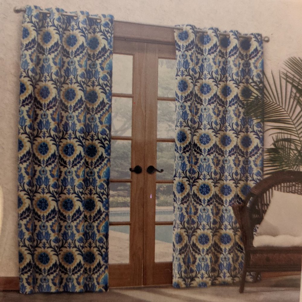 Pair of Waverly Indoor/Outdoor Patterned Curtain Panels